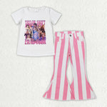 GSPO1598 Ears tour Pink Stripe Denim Jeans 2 Pcs Girl's Set