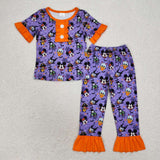 GSPO1608 Halloween Purple Girls Pajamas Set