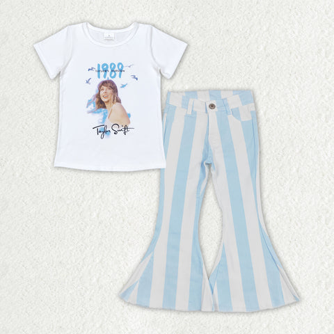 GSPO1655 Singer Star 1989 Blue Stripe Denim Jeans 2 Pcs Girl's Set
