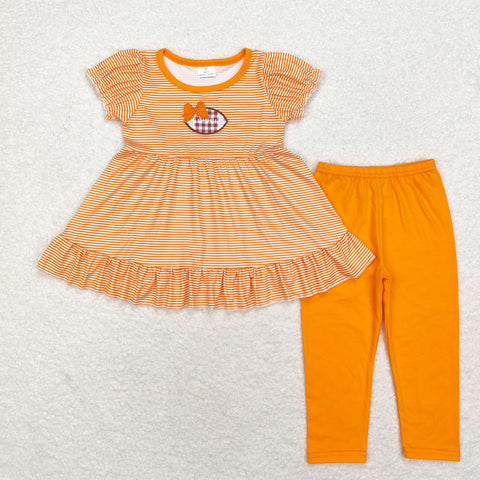 GSPO1674 Embroidery Football Orange Stripe Girls Set