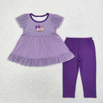 GSPO1676 Embroidery Football Purple Stripe Girls Set