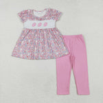 GSPO1714 Embroidery Baseball Flower Pink Girls Set