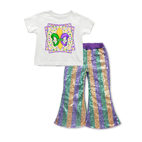 Preorder 10.13 GSPO1724 Mardi Gras Hat Sequin Girl's Set