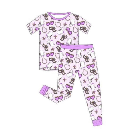 Preorder Notice GSPO1725 Mardi Gras Glasses Purple Girls Pajamas Set