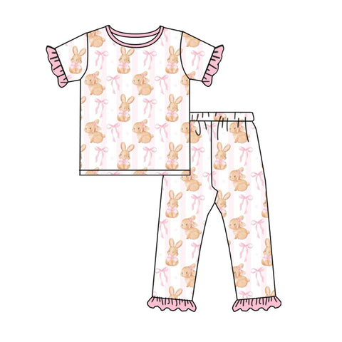 Preorder Notice GSPO1733 Easter Rabbit Bows Pink Girls Set