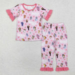 GSPO1760 Valentine's Day Blue Dog Pink Girls Pajamas Set