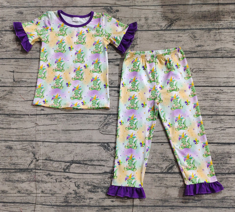 Preorder GSPO1766 Crocodile Mardi Gras Purple Girls Pajamas Set