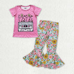 GSPO1769 Flower Floral Pink Denim Jeans 2 Pcs Girl's Set