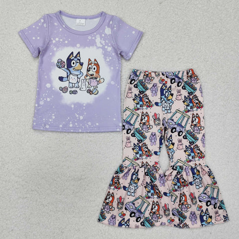 GSPO1788 Easter Cartoon Blue Dog Purple Girls Set