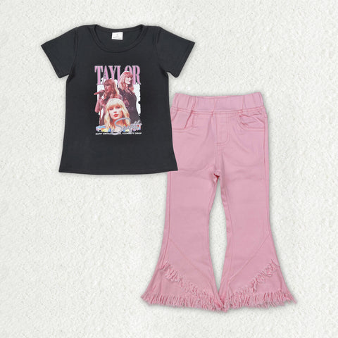 GSPO1818 Singer Star Pink Denim Jeans 2 Pcs Girl's Set