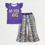 GSPO1832 Mardi Gras Purple Stripe Sequin Girl's Set