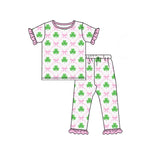 Preorder 12.06 GSPO1838 St. Patrick Leaf Shamrock Girls Pajamas Set