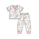 Preorder 12.19 GSPO1862 Cartoon Bows Blue Dog Girls Pajamas Set