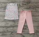 Preorder GSPO1919 Flower Pink Sleeveless Girls Set