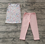 Preorder GSPO1919 Flower Pink Sleeveless Girls Set