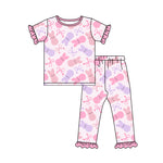 Preorder 12.30 GSPO1927 Easter Bunny Bows Pink Girls Pajamas Set