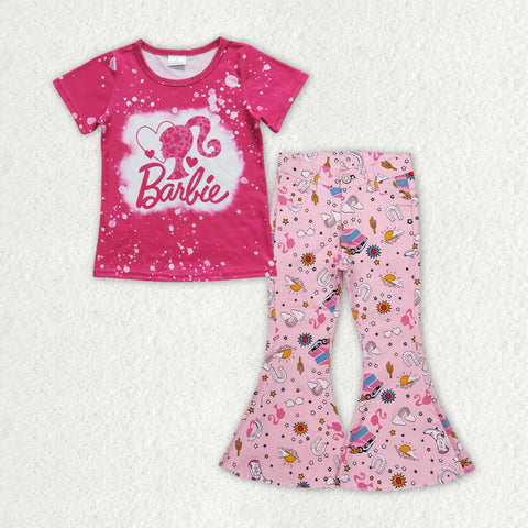 GSPO1931 Fashion Pink Jeans 2 Pcs Girl's Set