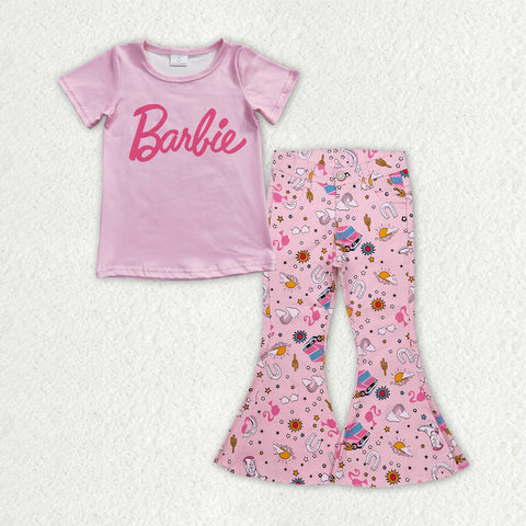 GSPO1932 Fashion Pink Jeans 2 Pcs Girl's Set