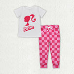 GSPO1933 Fashion Pink Plaid Girl's Set