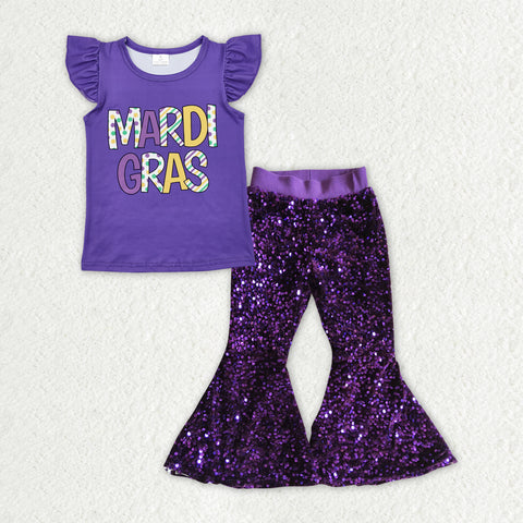 GSPO1937 Mardi Gras Purple Sequin Girl's Set