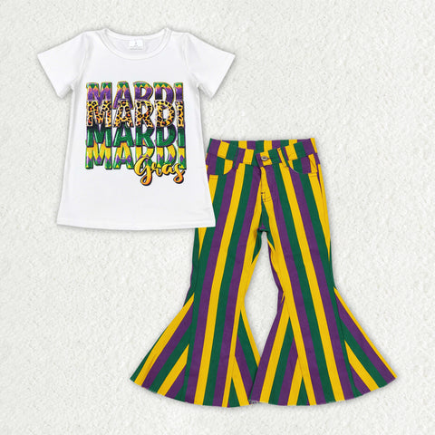 GSPO1940 Mardi Gras Purple Stripe Jeans 2 Pcs Girl's Set