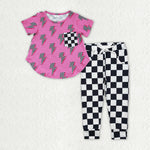 GSPO1946 Lightning Black Plaid Girl's Set