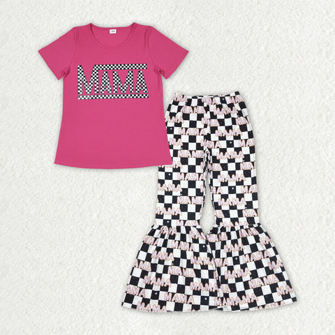 GSPO1948 MAMA Pink Black Plaid Adult Women Pajamas Set