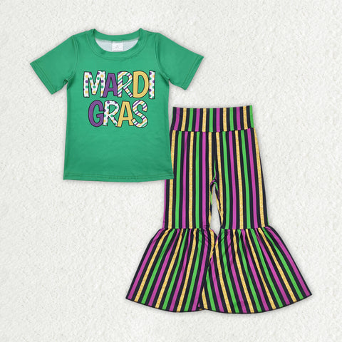 GSPO1950 Mardi Gras Green Stripe Girls Set