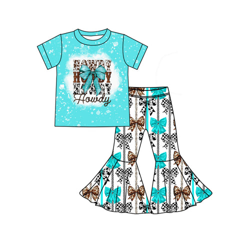 Preorder 01.14 GSPO1956 Western Turquoise Bows Girls Set