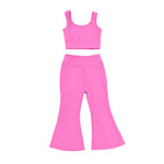Preorder GSPO2002 Solid Color Pink Yoga Girls Flared Set