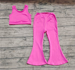 Preorder GSPO2002 Solid Color Pink Yoga Girls Flared Set