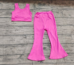 Preorder GSPO2002 Solid Color Pink Yoga Girls Flared Set