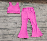 Preorder GSPO2002 Solid Color Pink Yoga Girls Flared Set