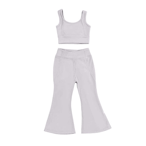 Preorder 03.10 GSPO2003 Solid Color Grey Yoga Girls Flared Set