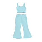 Preorder 03.10 GSPO2004 Solid Color Sky Blue Yoga Girls Flared Set