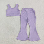 GSPO2006 Solid Color Purple Yoga Girls Flared Set