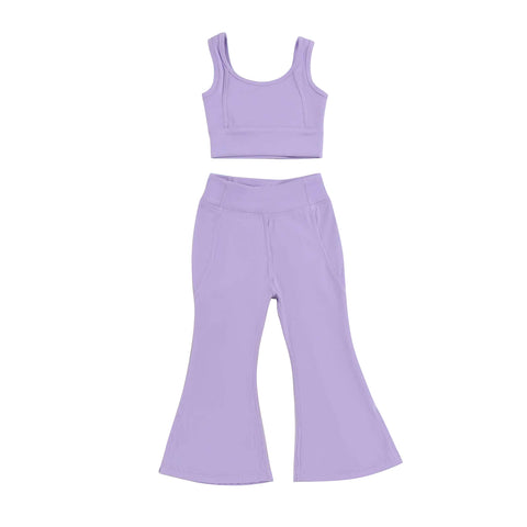 Preorder 03.10 GSPO2006 Solid Color Purple Yoga Girls Flared Set