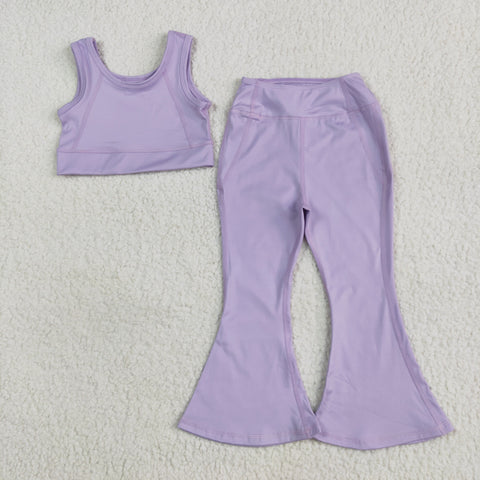 GSPO2006 Solid Color Purple Yoga Girls Flared Set
