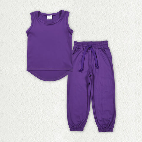 GSPO2029 Purple Solid Color Girls Jogger Set