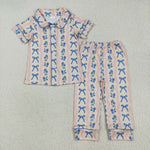 GSPO2050 Bows Flower Blue Buttons Girls Pajamas Set
