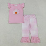 GSPO2058 Embroidery Halloween Ghost Pumpkin Pink Girls Set