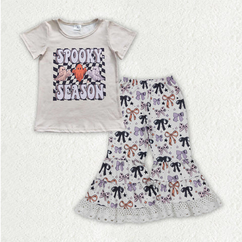 GSPO2066 Halloween Spooky Season Ruffles Flare Pants Girls Set
