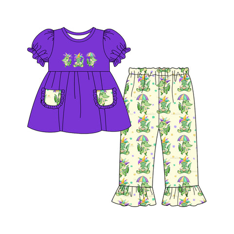 Preorder 10.01 MOQ 5 pcs GSPO2068 Mardi Gras Crocodile Girls Set