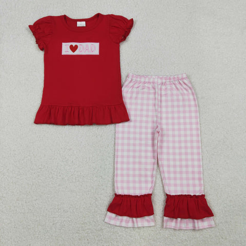 GSPO2072 Embroidery I LOVE DAD Plaid Girls Set
