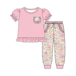 Preorder 10.06 MOQ 5 pcs GSPO2077 Easter Rabbit Flower Pink Girls Set