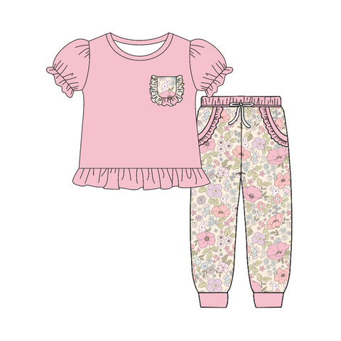 Preorder 10.06 MOQ 5 pcs GSPO2077 Easter Rabbit Flower Pink Girls Set