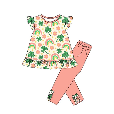 Preorder 10.06 MOQ 5 pcs GSPO2078 Rainbow Leaf Flower Girls Set