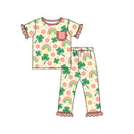Preorder 10.06 MOQ 5 pcs GSPO2079 Rainbow Leaf Flower Girls Pajamas Set