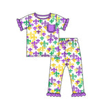 Preorder 10.08 MOQ 5 pcs GSPO2080 Mardi Gras Purple Girls Pajamas Set