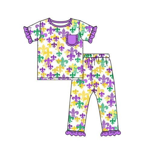 Preorder 10.08 MOQ 5 pcs GSPO2080 Mardi Gras Purple Girls Pajamas Set